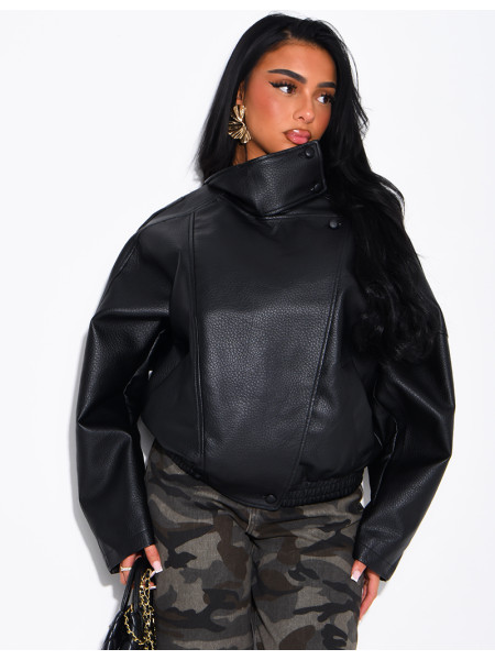 Veste oversize en similicuir grainé & col montant