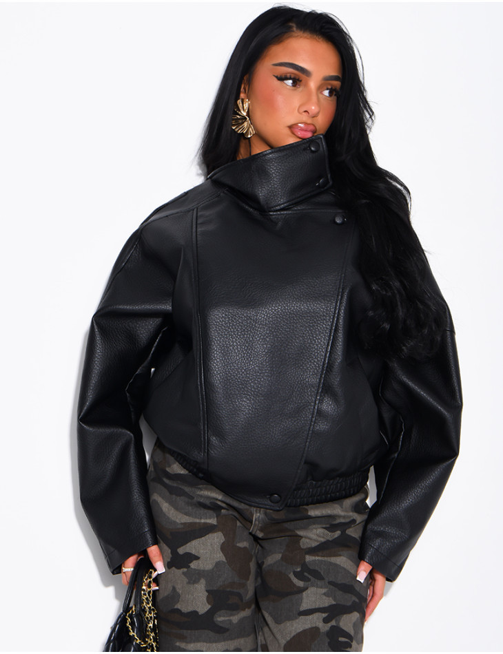 Veste oversize en similicuir grainé & col montant