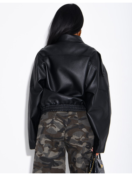 Veste oversize en similicuir grainé & col montant