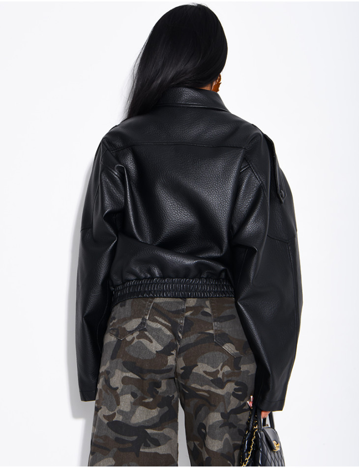 Veste oversize en similicuir grainé & col montant