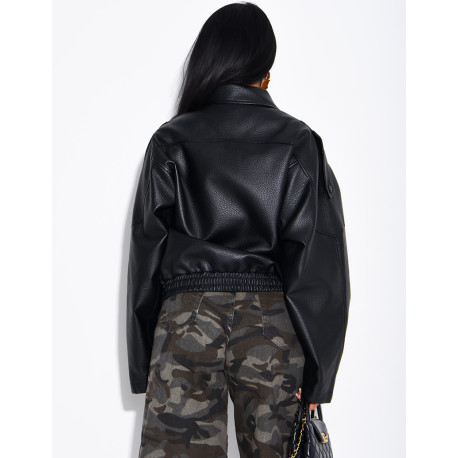 Veste oversize en similicuir grainé & col montant