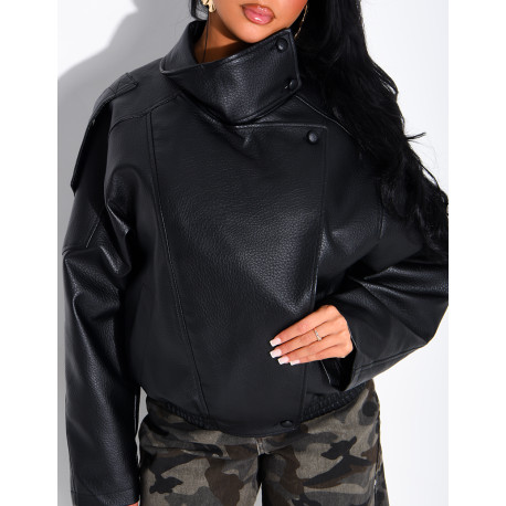 Veste oversize en similicuir grainé & col montant