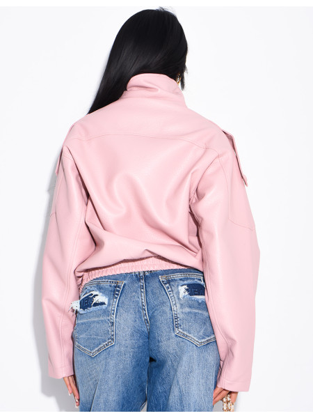 Oversized-Jacke aus genarbtem Kunstleder mit Stehkragen