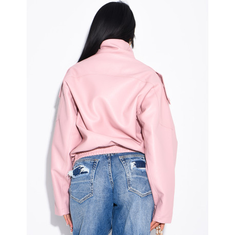 Oversized-Jacke aus genarbtem Kunstleder mit Stehkragen