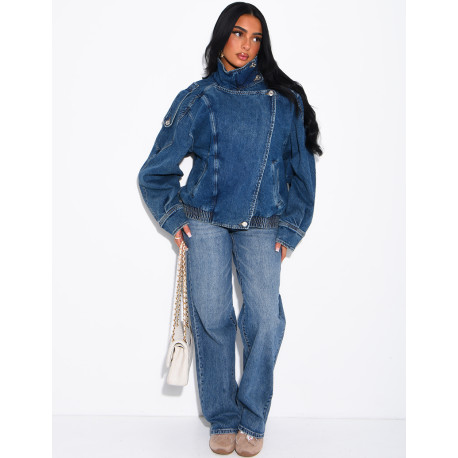 Veste en jeans oversize col montant