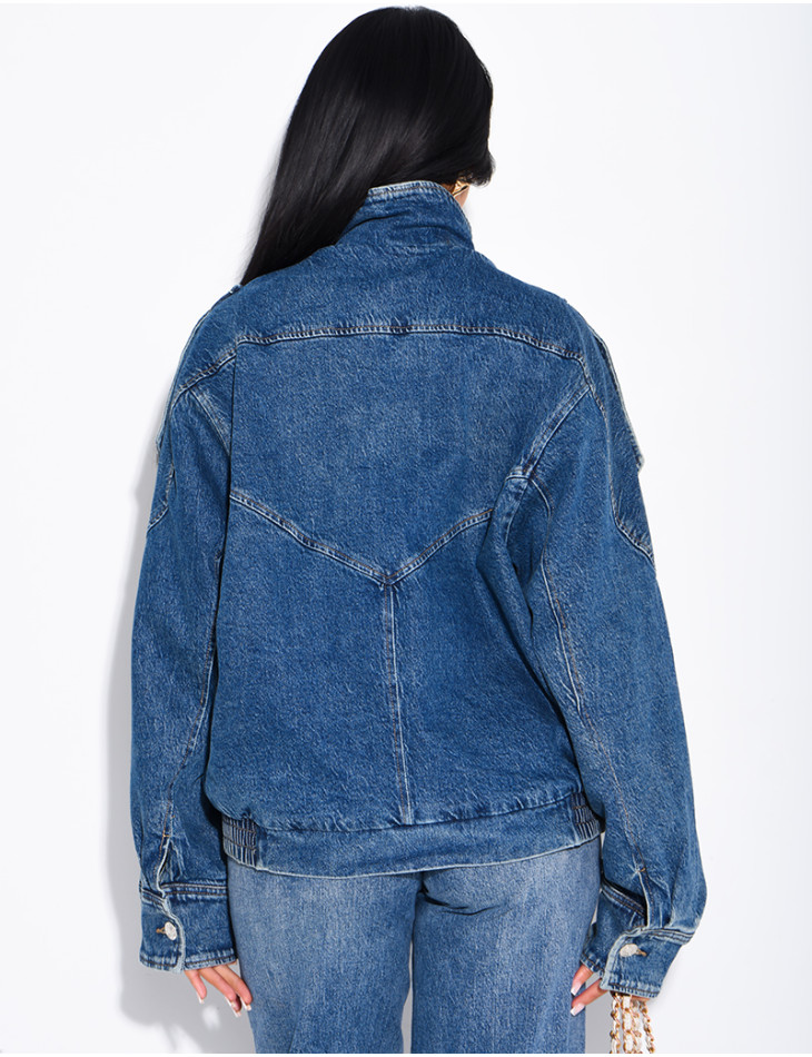 Veste en jeans oversize col montant