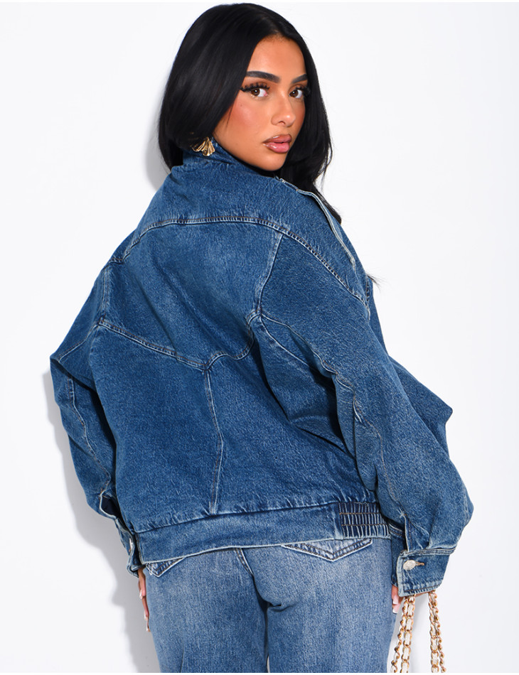 Veste en jeans oversize col montant