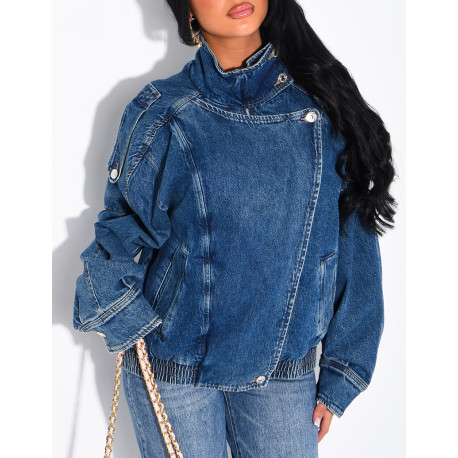 Veste en jeans oversize col montant