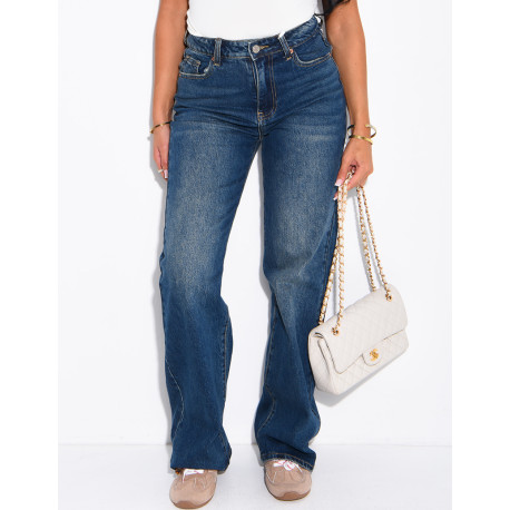 Jeans coupe droite taille haute délavé