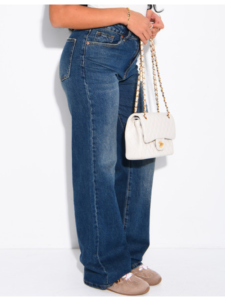 Jeans coupe droite taille haute délavé
