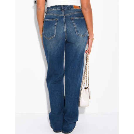 Jeans coupe droite taille haute délavé