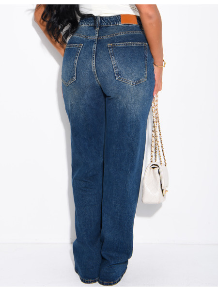 Jeans coupe droite taille haute délavé