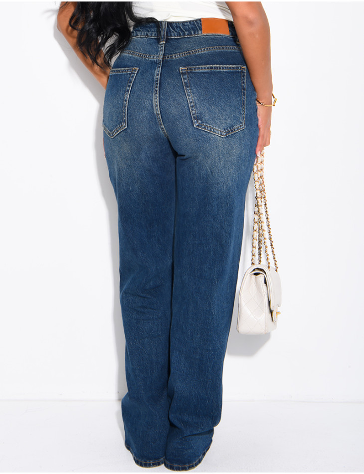 Jeans coupe droite taille haute délavé