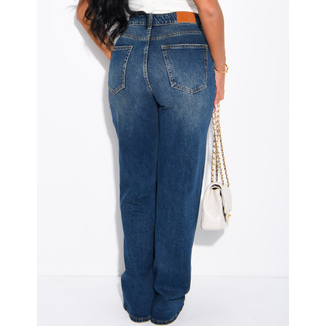 Jeans coupe droite taille haute délavé