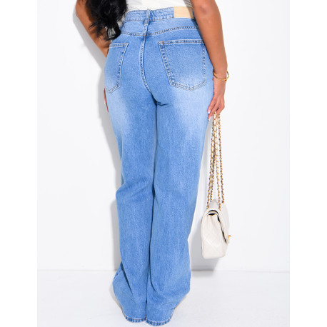 Jeans coupe droite taille haute délavé