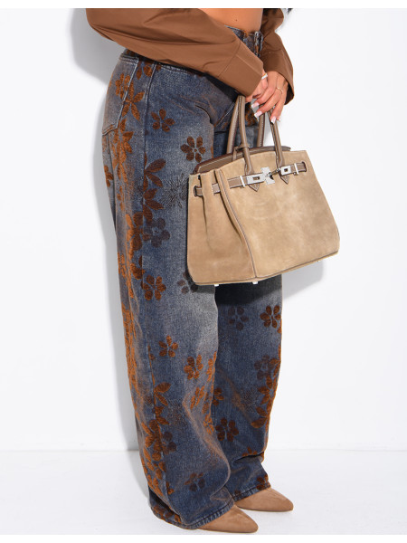 Faded balloon-cut jeans with embroidered velvet floral motifs