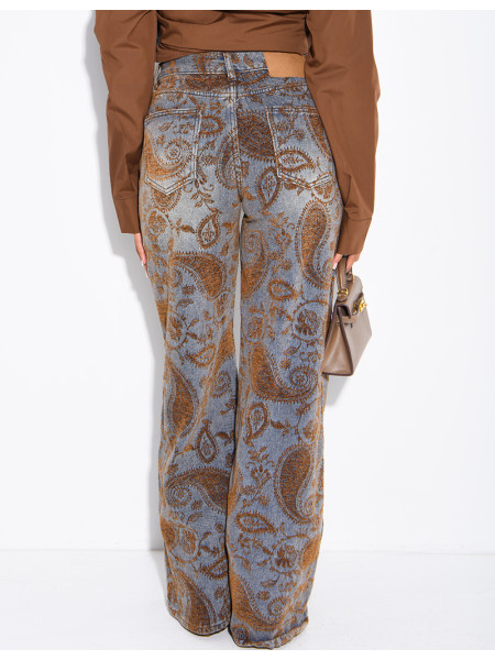 Faded wide-leg jeans with embroidered velvet motifs