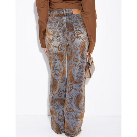 Faded wide-leg jeans with embroidered velvet motifs