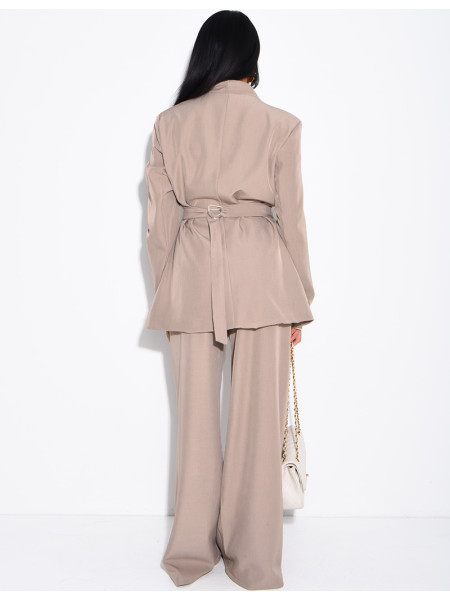 Ensemble blazer col montant ajusté dans le dos et pantalon coupe droite