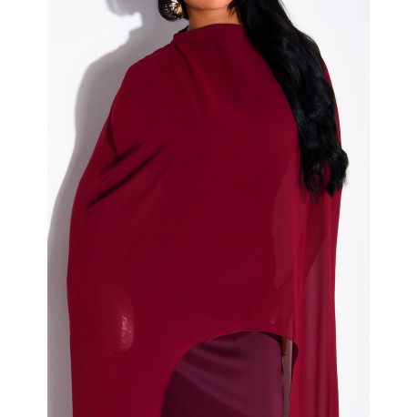 Long satin tie-front dress with integrated cape