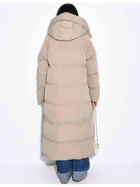 Lange Daunenjacke mit Kapuze
