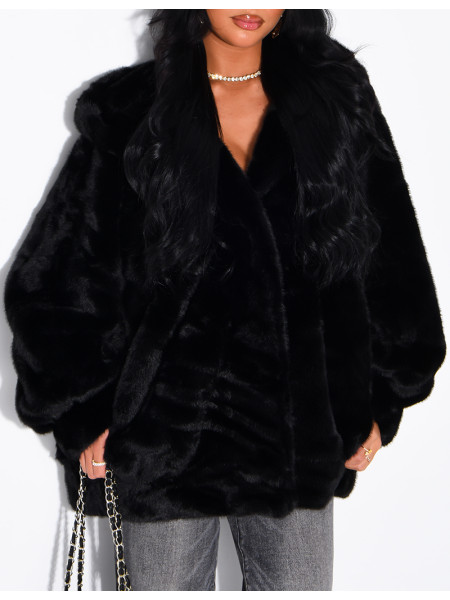 Oversize-Jacke aus Kunstfell mit Kapuze