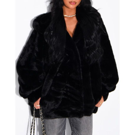 Oversize-Jacke aus Kunstfell mit Kapuze