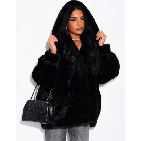 Oversize-Jacke aus Kunstfell mit Kapuze