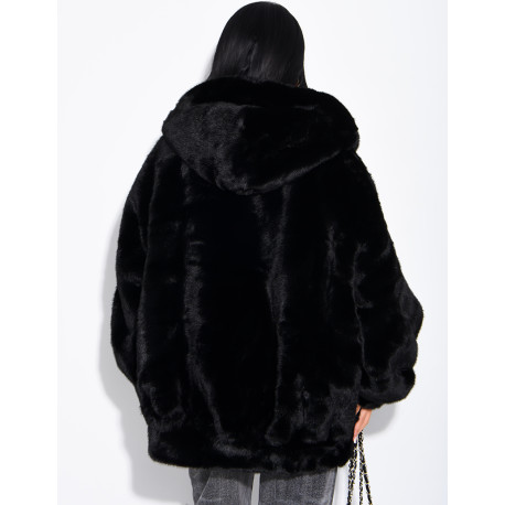 Oversize-Jacke aus Kunstfell mit Kapuze