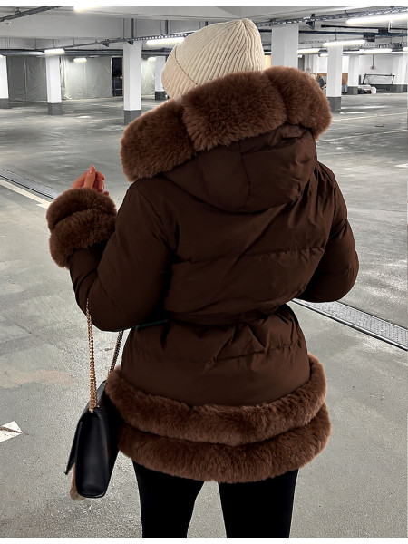 Gesteppte Daunenjacke mit Pelz