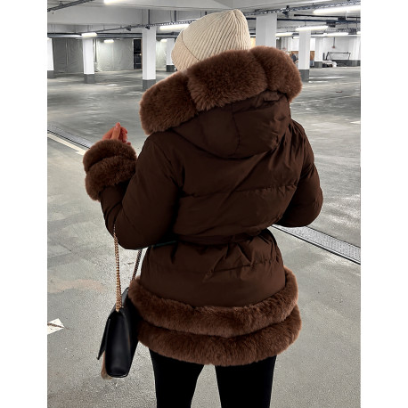 Gesteppte Daunenjacke mit Pelz