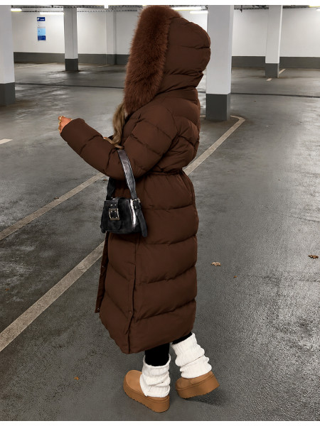 Doudoune longue à capuche fourrée