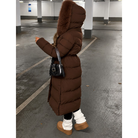 Doudoune longue à capuche fourrée