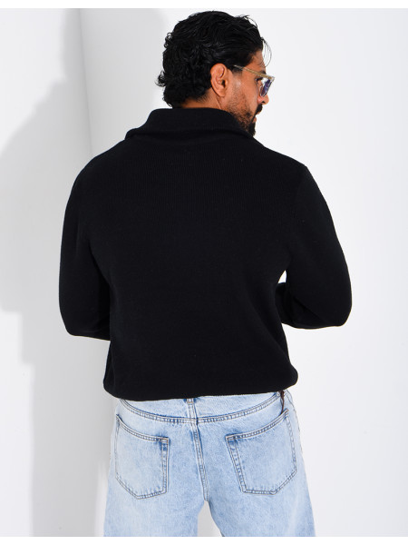 Pull côtelé à col zippé