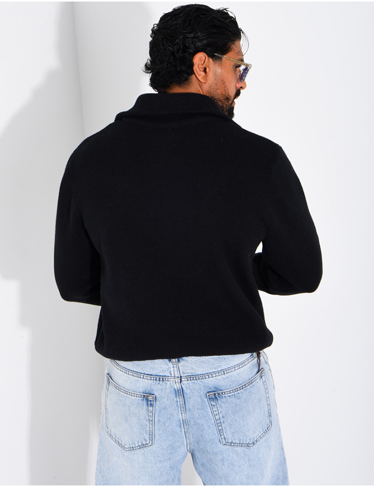 Pull côtelé à col zippé