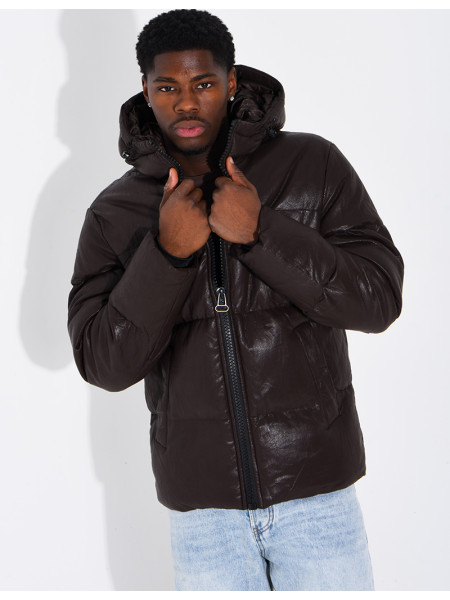 Doudoune simili cuir marron