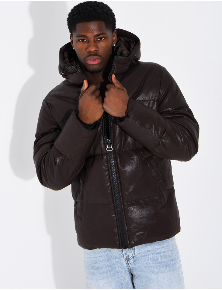 Doudoune simili cuir marron