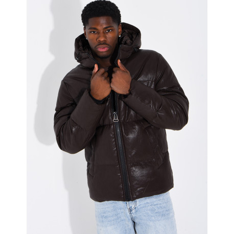 Doudoune simili cuir marron