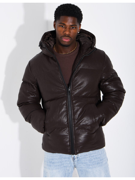 Doudoune simili cuir marron