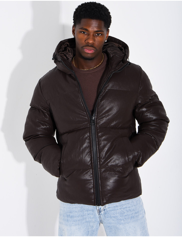 Doudoune simili cuir marron