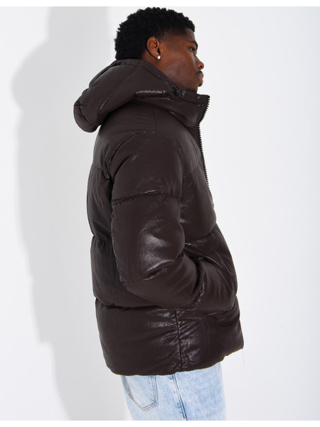Doudoune simili cuir marron