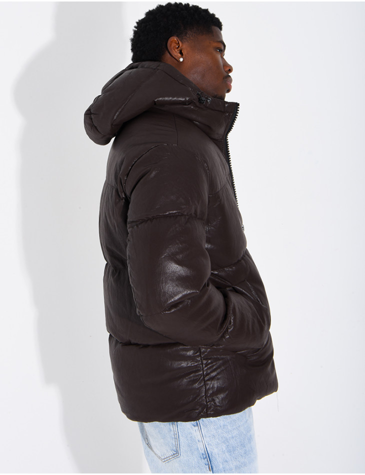 Doudoune simili cuir marron