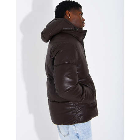Doudoune simili cuir marron