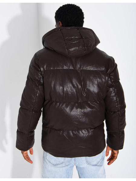 Doudoune simili cuir marron