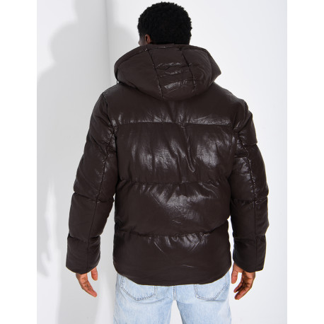 Doudoune simili cuir marron