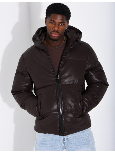 Doudoune simili cuir marron