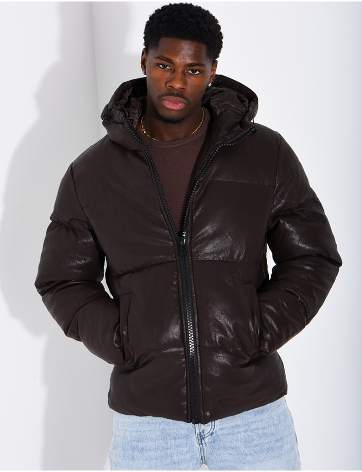 Doudoune simili cuir marron